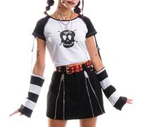 Women Y2K Crop Top Skull T Shirt Anime Adjustable Oversleeves Spider Harajuku Alt Japanese Kawaii Goth Dark Academia, White, X-Large