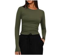 Women Y2K Crop Tops Slim Fit T Shirts Skim Dupe Crew Neck Long Sleeve Baby Tee Plain Basic Tight Blouse Ladies Teenage Girl's Athletic Party Top Streetwear