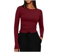 Women Y2K Crop Tops Slim Fit T Shirts Skim Dupe Crew Neck Long Sleeve Baby Tee Plain Basic Tight Blouse Ladies Teenage Girl's Athletic Party Top Streetwear