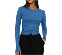 Women Y2K Crop Tops Slim Fit T Shirts Skim Dupe Crew Neck Long Sleeve Baby Tee Plain Basic Tight Blouse Ladies Teenage Girl's Athletic Party Top Streetwear