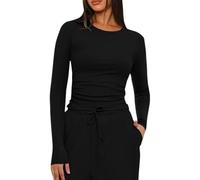 Women Y2K Crop Tops Slim Fit T Shirts Skim Dupe Crew Neck Long Sleeve Baby Tee Plain Basic Tight Blouse Ladies Teenage Girl's Athletic Party Top Streetwear