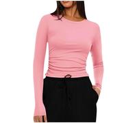 Women Y2K Crop Tops Slim Fit T Shirts Skim Dupe Crew Neck Long Sleeve Baby Tee Plain Basic Tight Blouse Ladies Teenage Girl's Athletic Party Top Streetwear