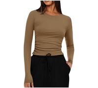 Women Y2K Crop Tops Slim Fit T Shirts Skim Dupe Crew Neck Long Sleeve Baby Tee Plain Basic Tight Blouse Ladies Teenage Girl's Athletic Party Top Streetwear