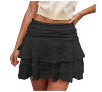 Women Y2k Floral Lace Solid Color Mini Skirt Layered Pleated Ruffle A Line Skirt Summer Low Rise Short Skirt Women Floral Lace Mini Skirt Ruffled Hem Casual Party Skirt Beach Vacation Club Skirt