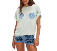 Women Y2K Graphic Oversized T Shirt Loose Fit Seashell Lobster Tees Preppy Short Sleeve Coastal Beach Baggy Shirts, Apricot, S