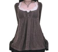 Women Y2k Harajuku Babydoll Sweaters Fairycore Long Sleeve Button Square Neck Tunic Blouse E-Girl Retro Aesthetic Sweaters (A-Dark Brown, S)