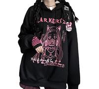 Women Y2K Hoodie Black Dark Academia Japanese Anime Gothic Grunge Harajuku Steampunk Aesthetic Hooded Sweatshirt Streetwear, Black, Medium