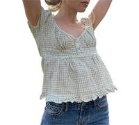 Women Y2K Lace Crop Top Sweet Puff Short Sleeve Square Neck Tee Slim Fit Vintage Fairy Grunge Street Wear Blouse Top