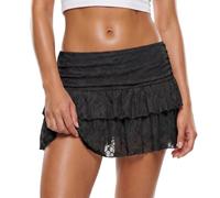 Women Y2k Lace Mini Skirt Low Rise Layered Ruffle Skort Coquette Skirts | Bulit in Shorts, White Lace Skirt, Pleated A Line, Flowy Short Skirt, Music Festival, Rave, Country Concert Outfits Halloween