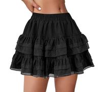 Women Y2k Lace Mini Skirt Low Rise Ruffle Half Slip Skirt Layered Pleated Flowy Short Skirt Streetwear Women's Steampunk Gothic Dress Costume Vintage Multi Layered Chiffon Skirt Black