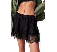 Women Y2k Lace Ruffle Pleated Mini Skirt Mid-Rise Half Slip Pleated Lace Skirts Layered Mesh Casual Short Skirts (A-Black, S)