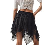 Women Y2k Lace Ruffle Pleated Mini Skirt Mid-Rise Half Slip Pleated Lace Skirts Layered Mesh Casual Short Skirts (C-Black, l)