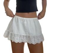 Women Y2K Lace Trim Mini Underskirt Low Waist Slip Skirt for Layering Eyelet Hem Going Out Shirt Extender Streetwear (A White, S)