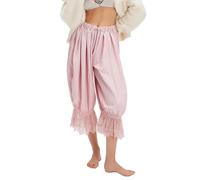 Women Y2k Lace Trim Pants Elastic Waist Long Bloomers Pant Ruffle Cropped Lounge Pajama Short Pants Cotton Summer Capri Pajama Bottom Culottes Slip Cropped Sleep Trousers Pink