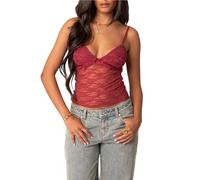 Women Y2k Lace Trim Tank Crop Tops Going Out Spaghetti Strap Lace Camisole Slim Fit Basic Cami Shirts Streetwear (B-Maroon, S)