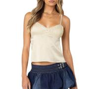 Women Y2k Lace Trim Tank Crop Tops Going Out Spaghetti Strap Lace Camisole Slim Fit Basic Cami Shirts Streetwear (Yellow, S)