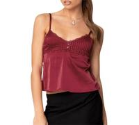 Women Y2k Lace Trim Tank Crop Tops Going Out Spaghetti Strap Lace Camisole Slim Fit Basic Cami Shirts Streetwear (Red, M)