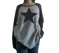 Women Y2k Long Sleeve Sweaters Star Print Knit Pullover Sweatshirt Oversized Vintage Knitted Jumper Grunge Streetwear, A2-black, S