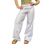 Women Y2k Lounge Pants Comfy Straight Wide Leg Drawstring Elastic Palazzo Pants Loose Trousers Streetwear (A-White1, M)