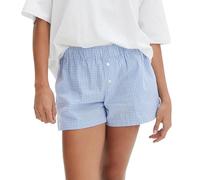 Women Y2K Lounge Ruffle Shorts Plaid Elastic Waist Button Front Pajama Bottoms Boxer Lounge Shorts Sleepwear Streetwear (C-Sky Blue, L)