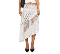 Women Y2k Maxi Skirts Summer Lace Patchwork Flowy Irregular Hem Skirt Polka Dot Print Coquette Long Skirts (White, L)