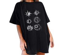 Women Y2K Oversized Graphic T-Shirt Novelty Moon and Sun Print Tie-dye Tee Short Sleeve Round Neck Summer Vintage Tops (Black A, L)