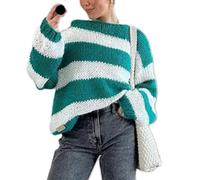 Women Y2k Oversized Striped Sweater Colorblock Off The Shoulder Jumpers Top Preppy Retro Long Sleeve Pullovers(Preppy Green,XL)