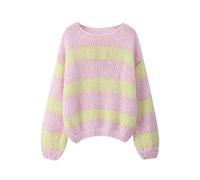 Women Y2k Oversized Striped Sweater Colorblock Off The Shoulder Jumpers Top Preppy Retro Long Sleeve Pullovers(Preppy Pink,XL)