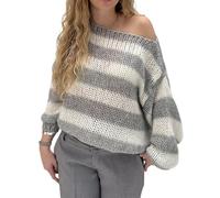 Women Y2k Oversized Striped Sweater Colorblock Off The Shoulder Jumpers Top Preppy Retro Long Sleeve Pullovers(Chic Gray,S)