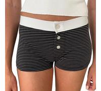 Women Y2k Pajamas Shorts Micro Button Boxers Low Waist Cute Pj Bottoms Slim Booty Shorts Summer Lounge Short Sleepwear (A-Black Gray Stripes, S)