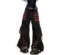 Women Y2k Pants Goth Punk Emo Baggy Bell Bottom Jeans Y2k Wide Leg Harajuku Grunge Pants Hip Hop Clothes, Black-e, XL