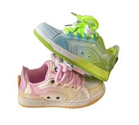 Women Y2K Platform Sneakers Kawaii Trainers ，Chunky Low-Top Colourful Patchwork Street Style Walking Shoes(4.5,Pink Green)