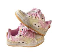 Women Y2K Platform Sneakers Kawaii Trainers ，Chunky Low-Top Colourful Patchwork Street Style Walking Shoes(7.5,Pink)