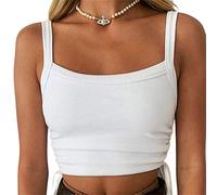 Women Y2K Sexy Crop Top U Neck Slim Elastic Drawstring Camisole Basic Solid Sleeveless Crop Tank Vest Top E Girl Clubwear (White, S)