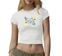 Women Y2k Short Sleeve Baby Tees E Girls Cute Graphic Print Crop Top Slim Fit T-Shirts Vintage Aesthetic Cloth Summer (2518 Fish, S)