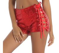 Women Y2K Sparkly Sequin Shorts Sequin Hot Pants Star Shorts Women's Sequins High Waist Sexy Hollow Strappy Short Denim Short Womens Sequins High Elastic Waist Solid Night Out Glitter Party Red