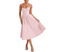 Women Y2k Square Neck Bustier Long Dress Sleeveless Low Cut Spaghetti Strap Backless Flowy Midi Dress Boho Maxi Dress (Pink, S)