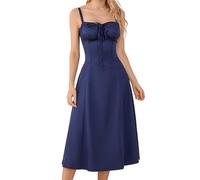 Women Y2k Square Neck Low Cut Sleeveless Bustier Long Maxi Ruffle Dress Cottagecore Spaghetti Strap Sundress (B-Navy Blue, M)