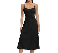Women Y2k Square Neck Low Cut Sleeveless Bustier Long Maxi Ruffle Dress Cottagecore Spaghetti Strap Sundress (B-Black, S)