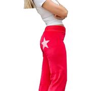 Women Y2K Star Embroidery Elastic Wide Leg Low Rise Flare Sweatpants-Casual Trendy Contrast Color Star Print Joggers Pants for Sports Daily Wear (Rose Red,XXL)