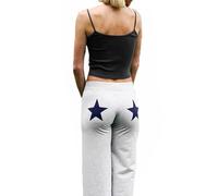 Women Y2K Star Embroidery Elastic Wide Leg Low Rise Flare Sweatpants-Casual Trendy Contrast Color Star Print Joggers Pants for Sports Daily Wear (Grey,S)