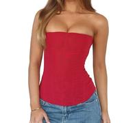 Women Y2k Strapless Bustier Corset Back Zip Mesh Boned Renaissance Bodyshaper Tube Top Overbust Party Clubwear Tops (A Red, S)