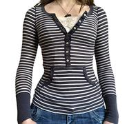 Women Y2K Striped Slim Tee Gothic Aesthetic Long Sleeve Knitted Crop Tops Retro Grunge Tunic Tops Trendy Streetwear (Black Stripe, S)