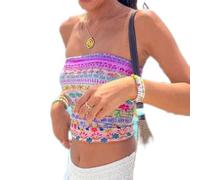 Women Y2k Striped Tube Tops Strapless Going Out Crop Tank Top Backless Bandeau Off Shoulder Summer Aesthetic Tee (Multicolor, L)