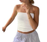 Women Y2k Striped Tube Tops Strapless Going Out Crop Tank Top Backless Bandeau Off Shoulder Summer Aesthetic Tee (Pure White, S)