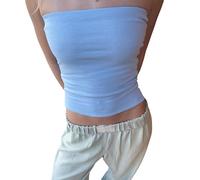 Women Y2k Striped Tube Tops Strapless Going Out Crop Tank Top Backless Bandeau Off Shoulder Summer Aesthetic Tee (Sky Blue, M)
