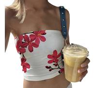 Women Y2k Striped Tube Tops Strapless Going Out Crop Tank Top Backless Bandeau Off Shoulder Summer Aesthetic Tee (Coral Red, M)