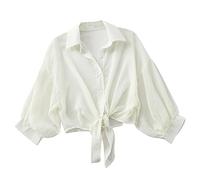 Women Y2K Summer Shirts Tie Front Blouse Turn-Down Button Short Sleeve Casual Tops Fashion Striped Print Shirt Collar Ladeis Tunic T Shirts Women Beach Cover-ups Tops