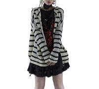 Women Y2k Sweater Knit Hoodie Zip Up Striped Long Ears Hooded Long Sleeve Cardigan Fairy Grunge Jackets Vintage Harajuku Pullover Knitted Shirts (Black Stripe, M)