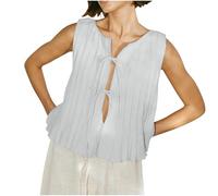 Women Y2k Tie Front Tank Top Sleeveless Lace Up Babydoll Top Summer Going Out Peplum Shirts Ladies Elegant Pleated Vests Tops Streetwear UK Sale Clearance White